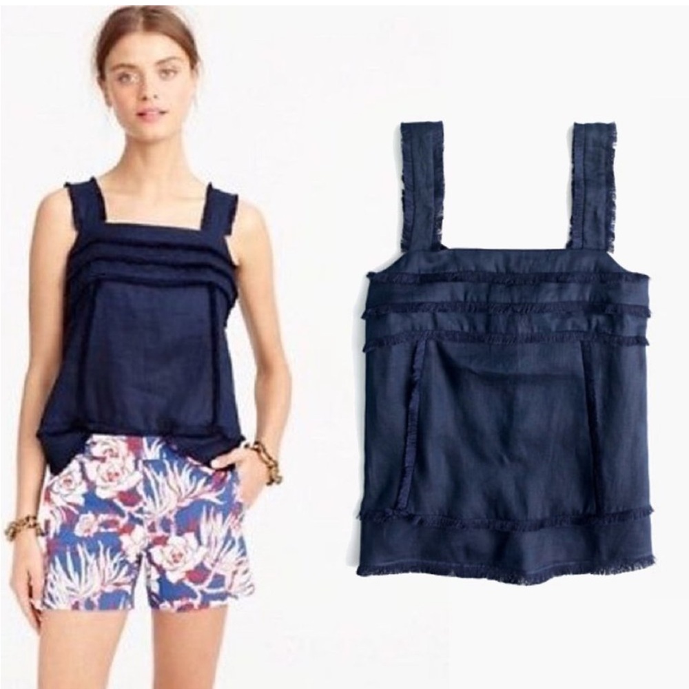 J. Crew Linen Sleeveless Top with Fringe